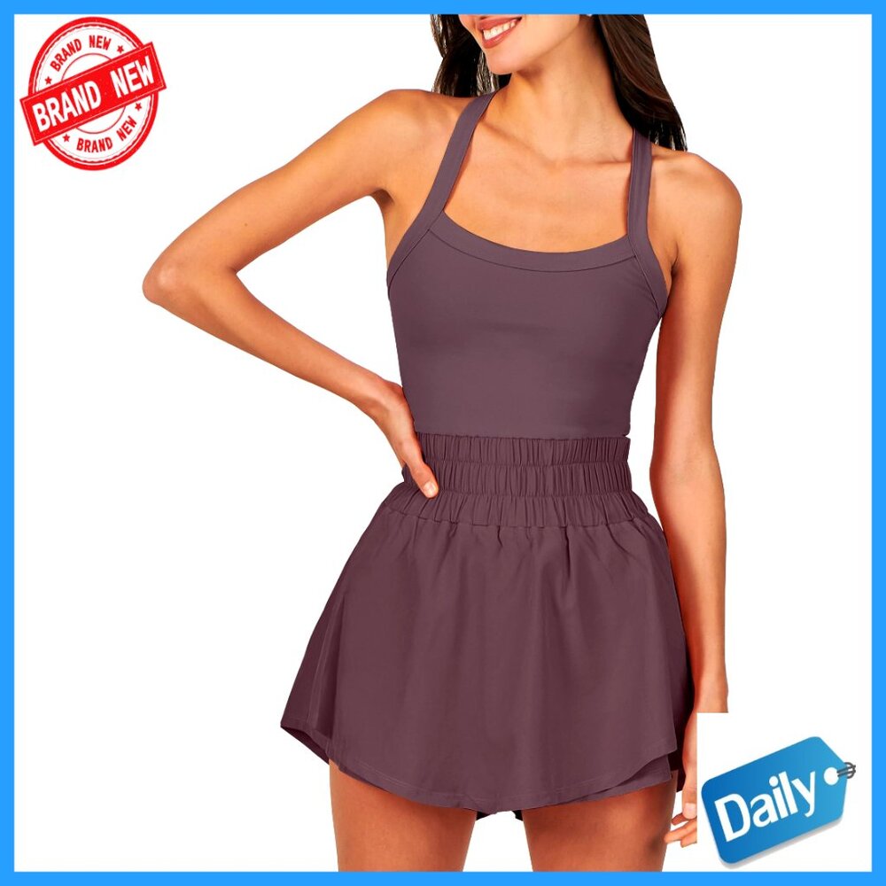 Sleeveless Mini Skort Dress Athletic Workout Romper Nylon Spandex - Picture 1 of 7